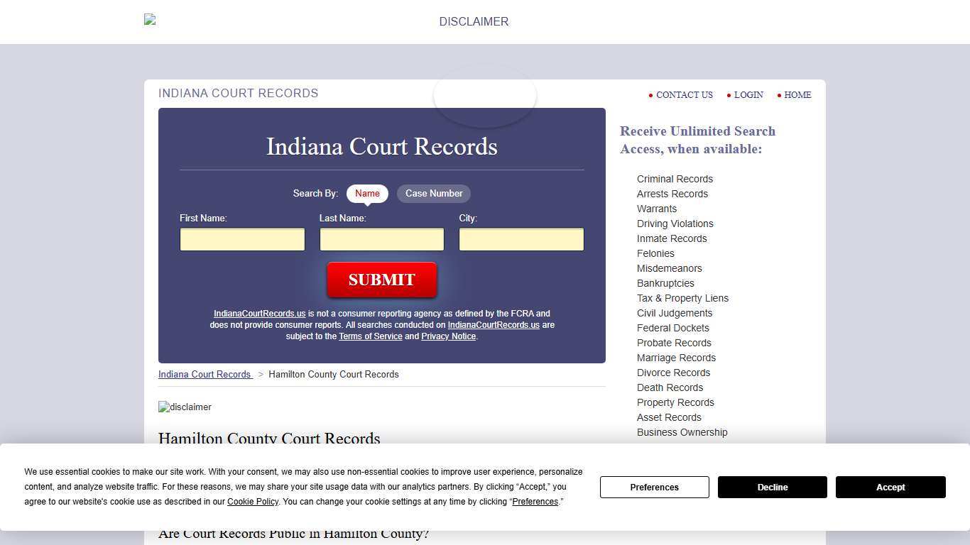 Hamilton County Court Records IndianaCourtRecords.us